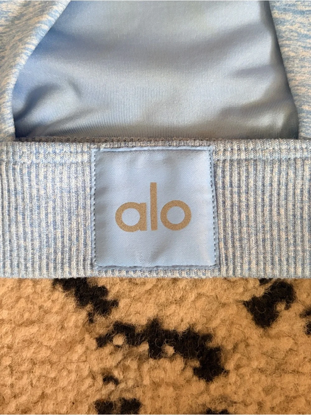 ALO Yoga Heather Light Blue Crossback High-Neck Sports Bra